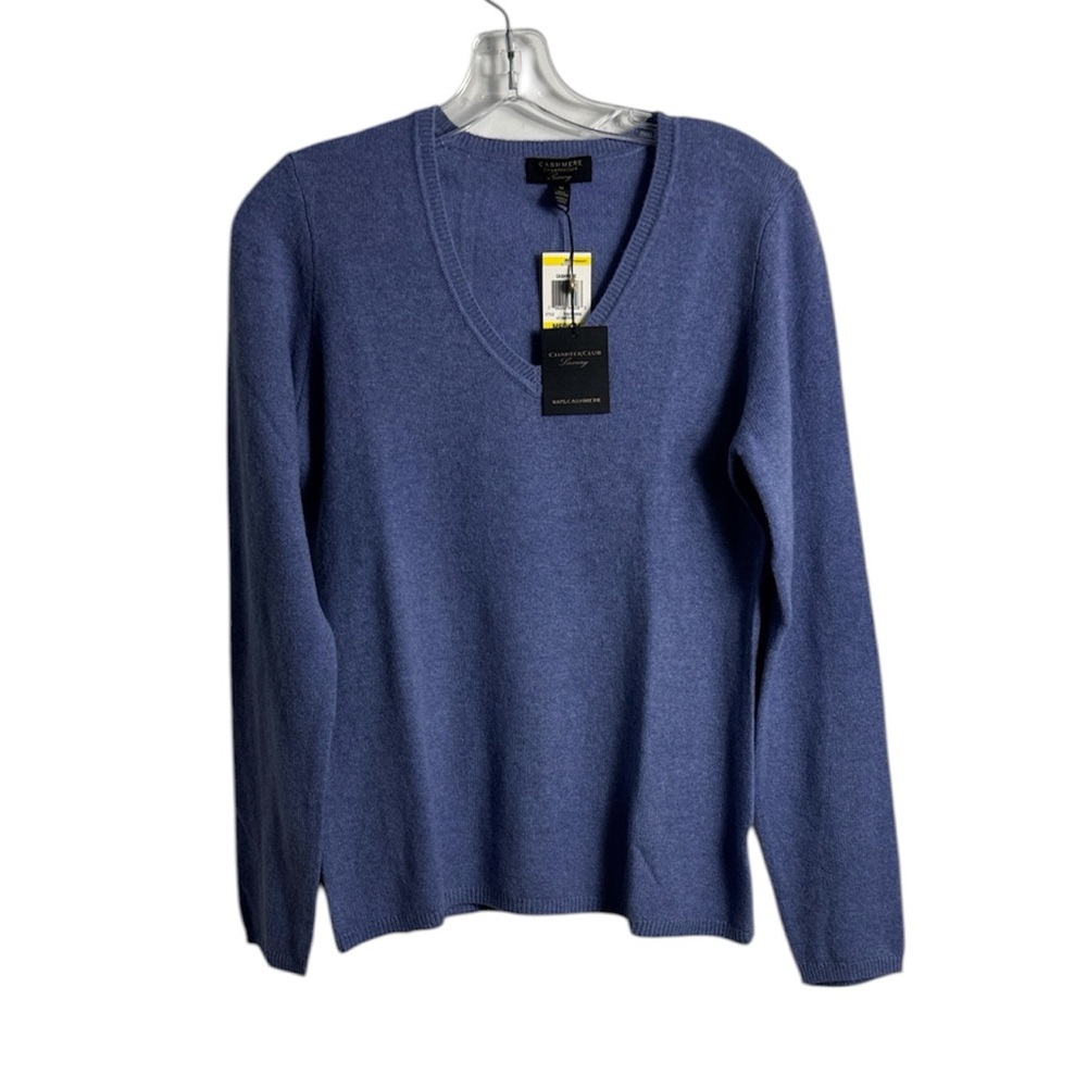 NWT Charter Club 100% Cashmere Blue V Neck Sweater Size Medium